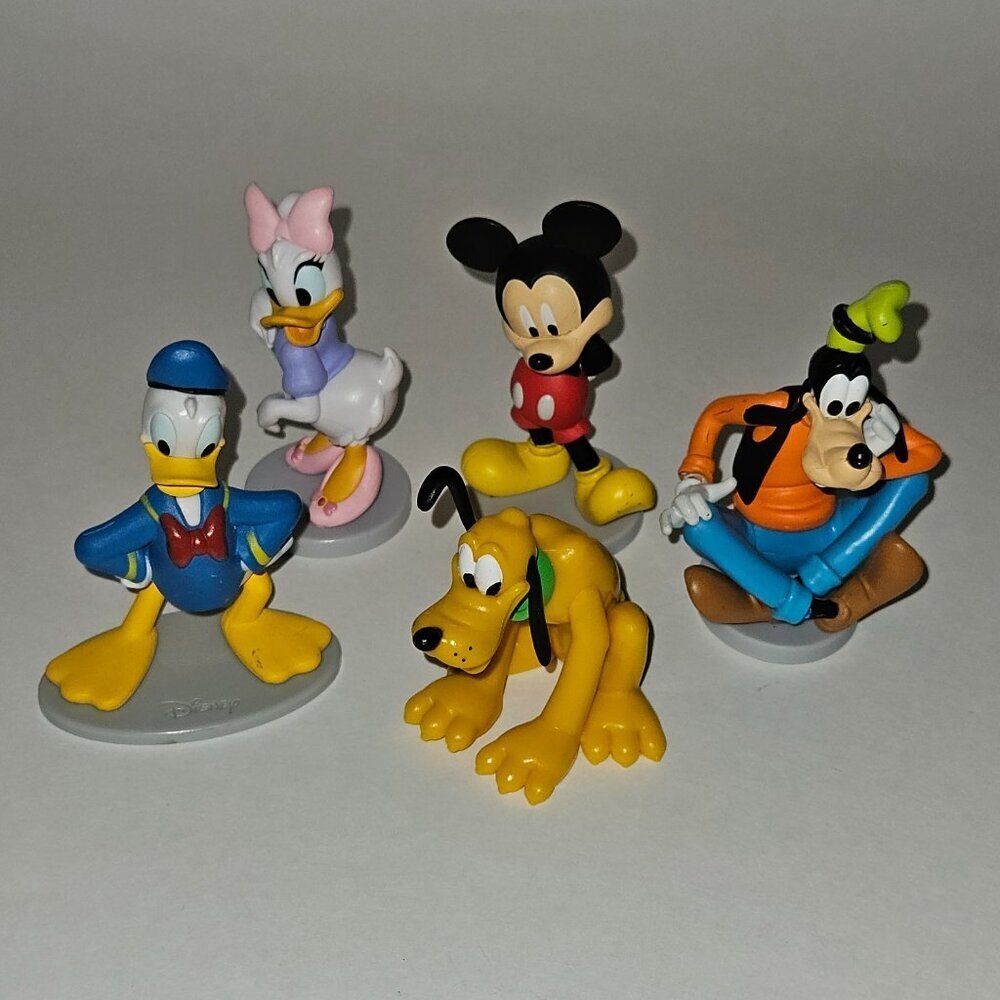 5 Disney Figures Mickey Mouse Goofy Pluto Donald Daisy Duck Cake Topper Toy Lot